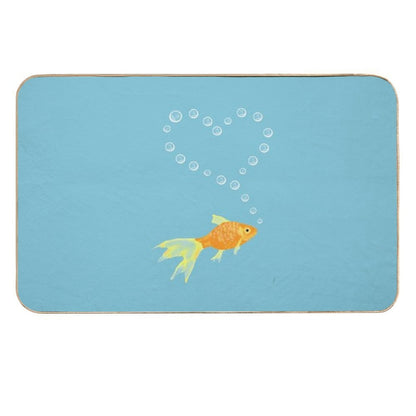 Goldfish Surrounded by Bubble Heart  Stain-Proof Bath Mat