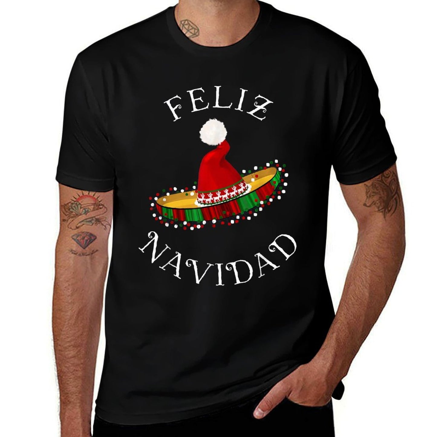 Feliz Navidad Santa Hat Sombrero Funny Christmas in Mexico  Tagless Design T-Shirt