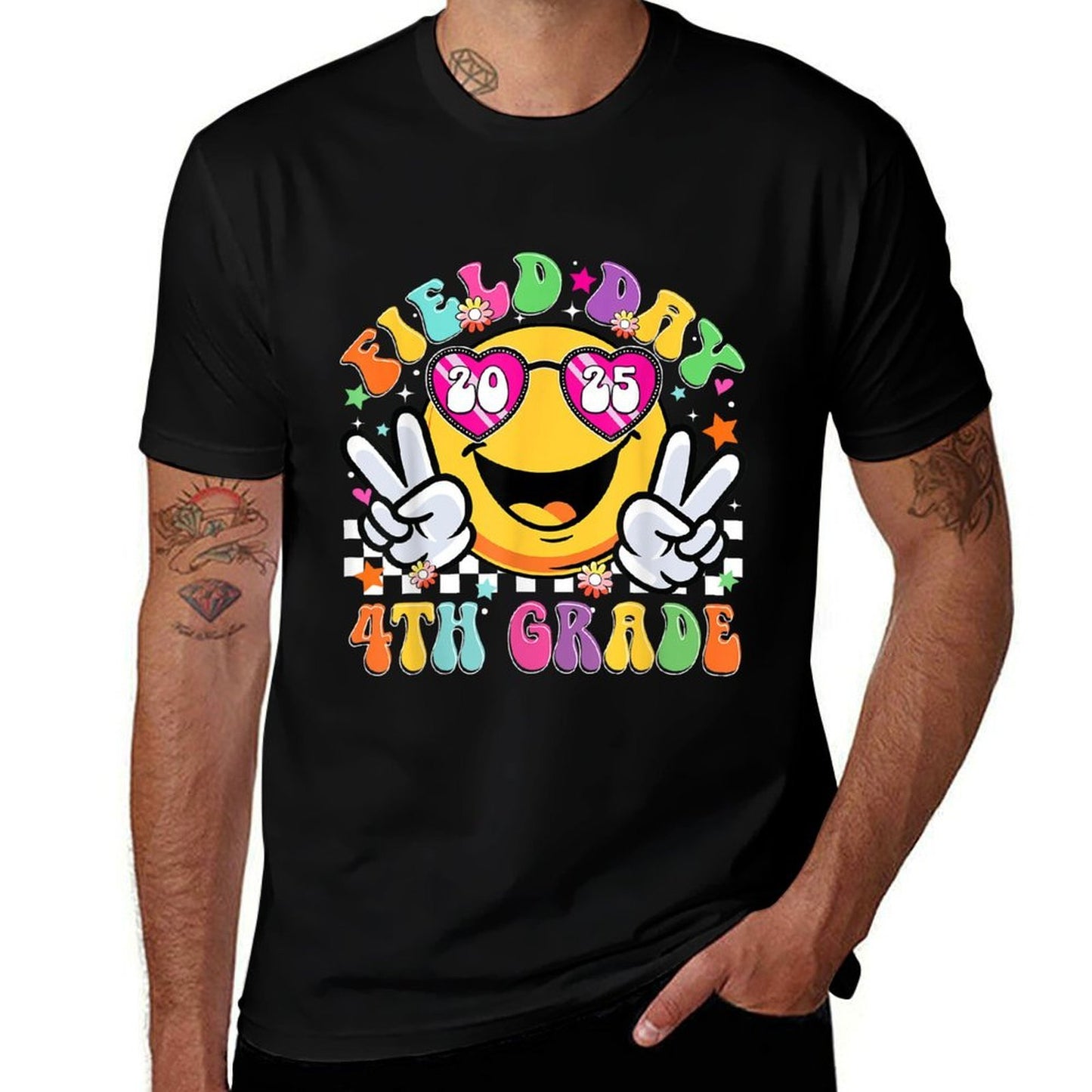 Field Day 2025 4th Grade School Teacher Kids Smile Face  Eco-friendly Material T-Shirt