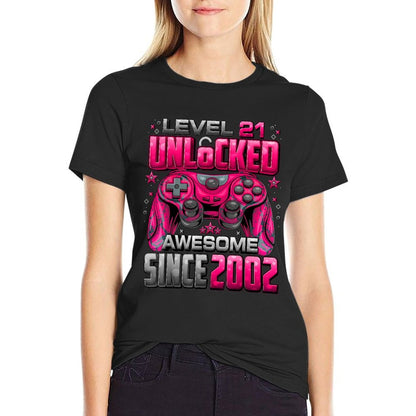 Level 21 Unlocked Awesome Since 2002 21st Birthday Gaming  Eco-friendly Material T-Shirt