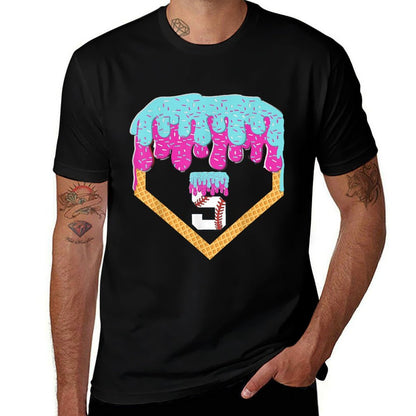 Baseball Drip 5 Year Old Ice Cream 5th Birthday Boy Number 5  Summer-ready Fabric T-Shirt