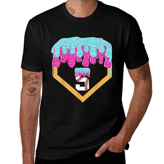 Baseball Drip 5 Year Old Ice Cream 5th Birthday Boy Number 5  Summer-ready Fabric T-Shirt