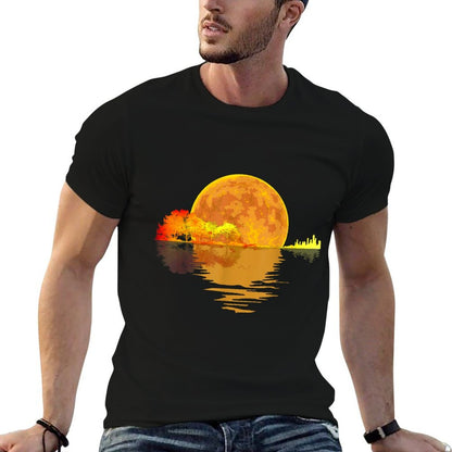 Acoustic Guitar Moon Lake Shadow Music Lover Guitarist  Polyester Blend T-Shirt