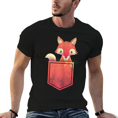 Cute Pocket Forest Animal Lover Kids Gift Wildlife Fox  Ribbed Collar T-Shirt