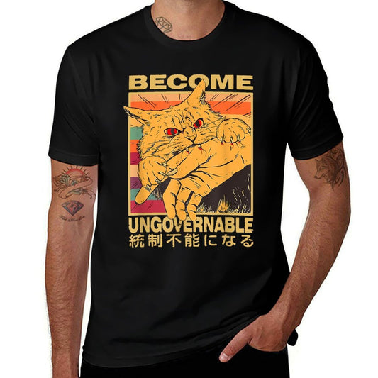 Become Ungovernable Funny Japanese Cat Bite Cat Humor Meme Men Women  Relaxed-fit T-Shirt