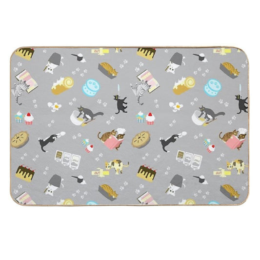 Cats Baking Cakes And Other Sweets, in Grey Durable Bath Mat