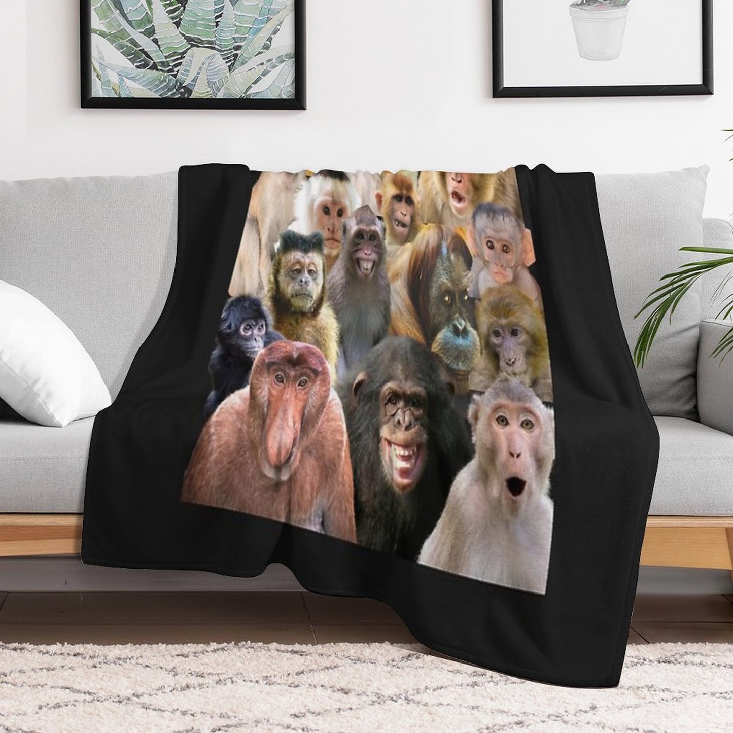 Monkies Smiles Sustainable Throw Blanket