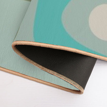 Retro Piquet Mid Mod Abstract Minimalist Pattern in Vintage Turquoise, Olive, And Ecru  Anti-Trip Bath Mat