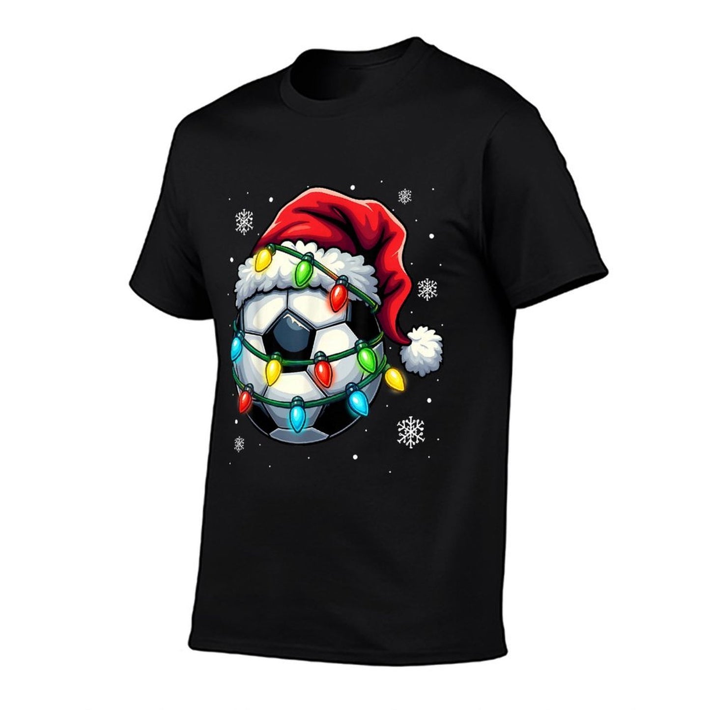 Christmas Soccer Ball Santa Hat Xmas Lights Funny Men Boys  Eco-friendly Material T-Shirt