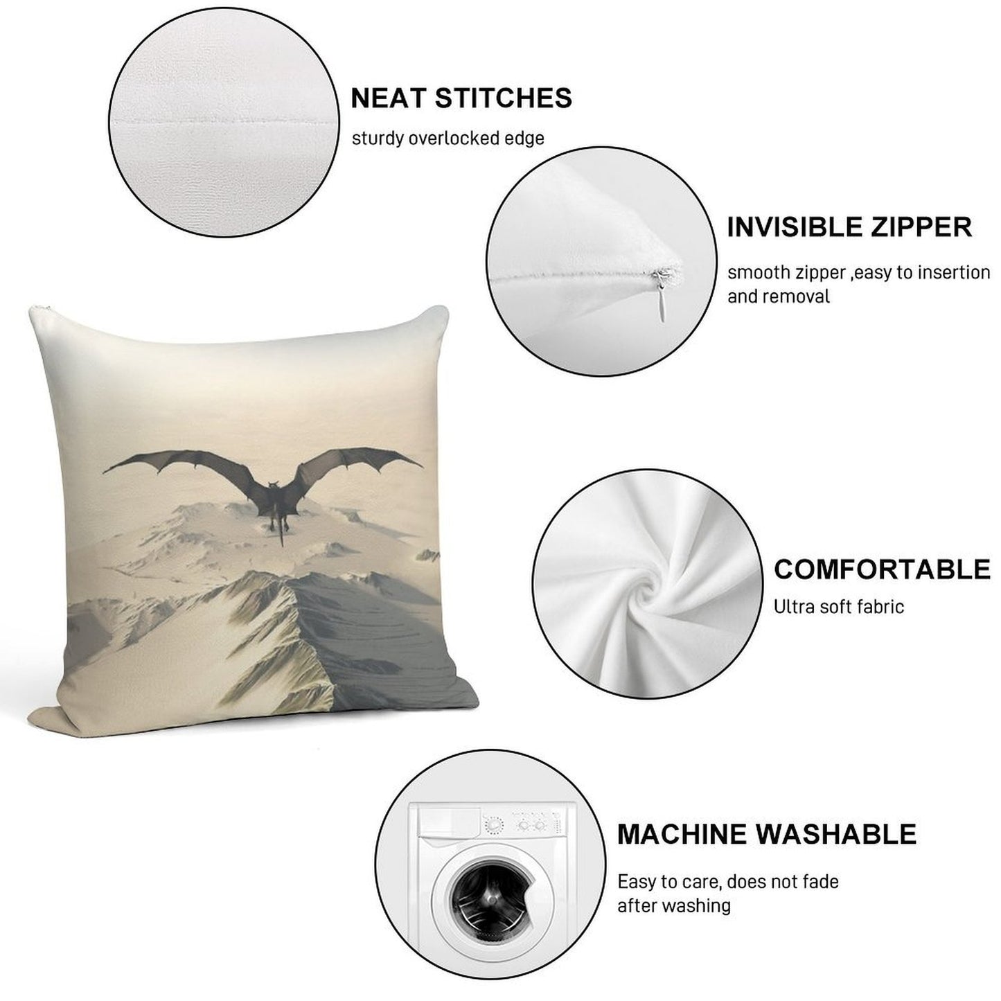 Grey Dragon Flight Over Snowy Mountains Soft Multiple Sizes Throw Pillow
