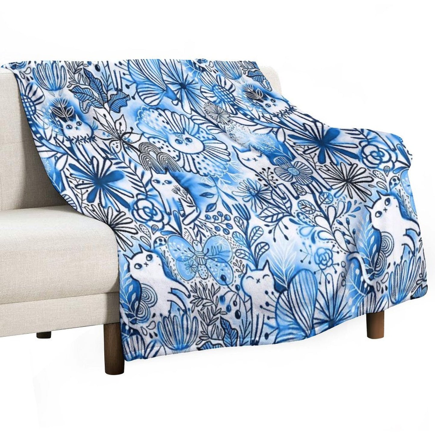 Watercolor Cats And Flowers Multi-functional Throw Blanket