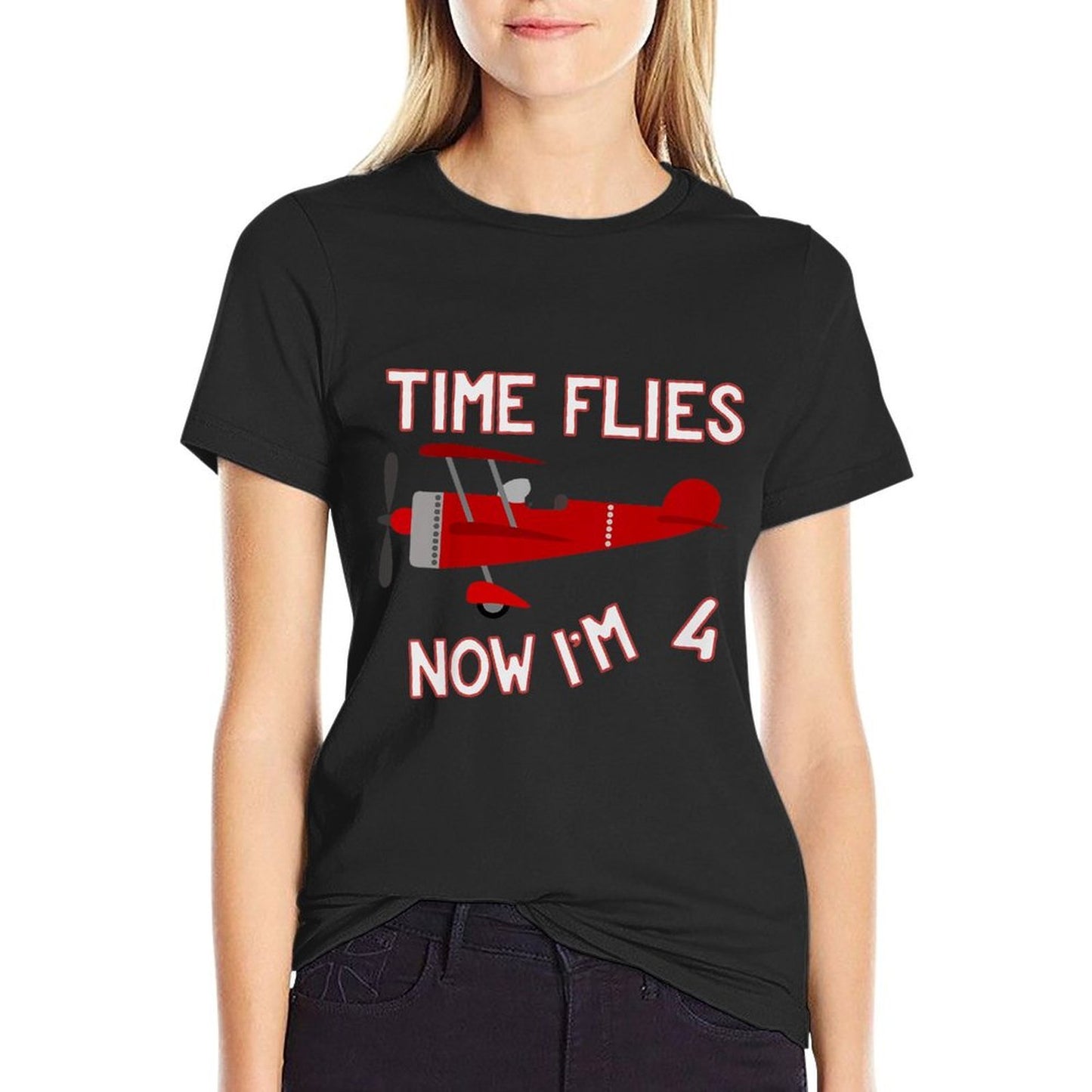Kids 4th Birthday Airplane T Time Flies Now I'm 4  Odor-resistant T-Shirt