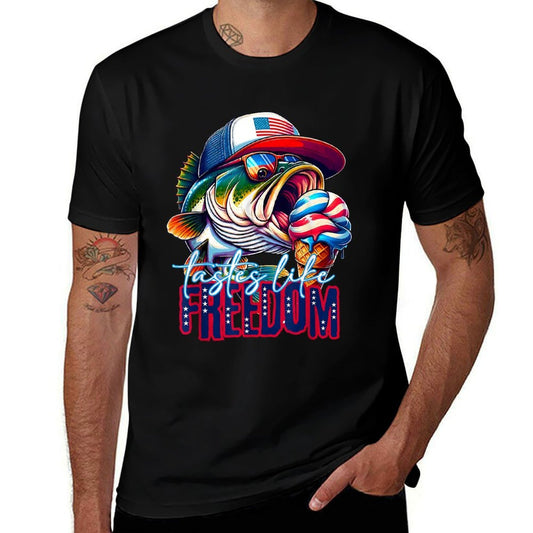 Tastes Like Freedom American Happy 4th Of July Bass Fishing  Durable T-Shirt