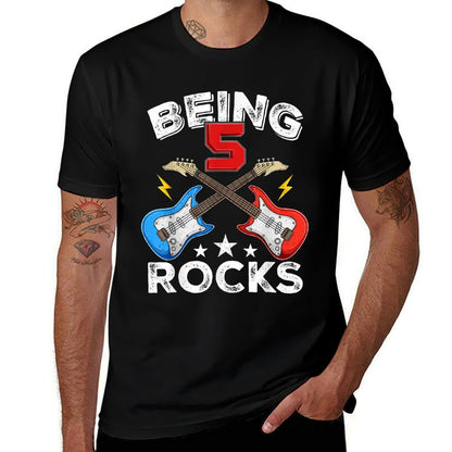 Being 5 Rocks Guitar Five Years Boy Kids Funny 5th Birthday  Eco-friendly Material T-Shirt