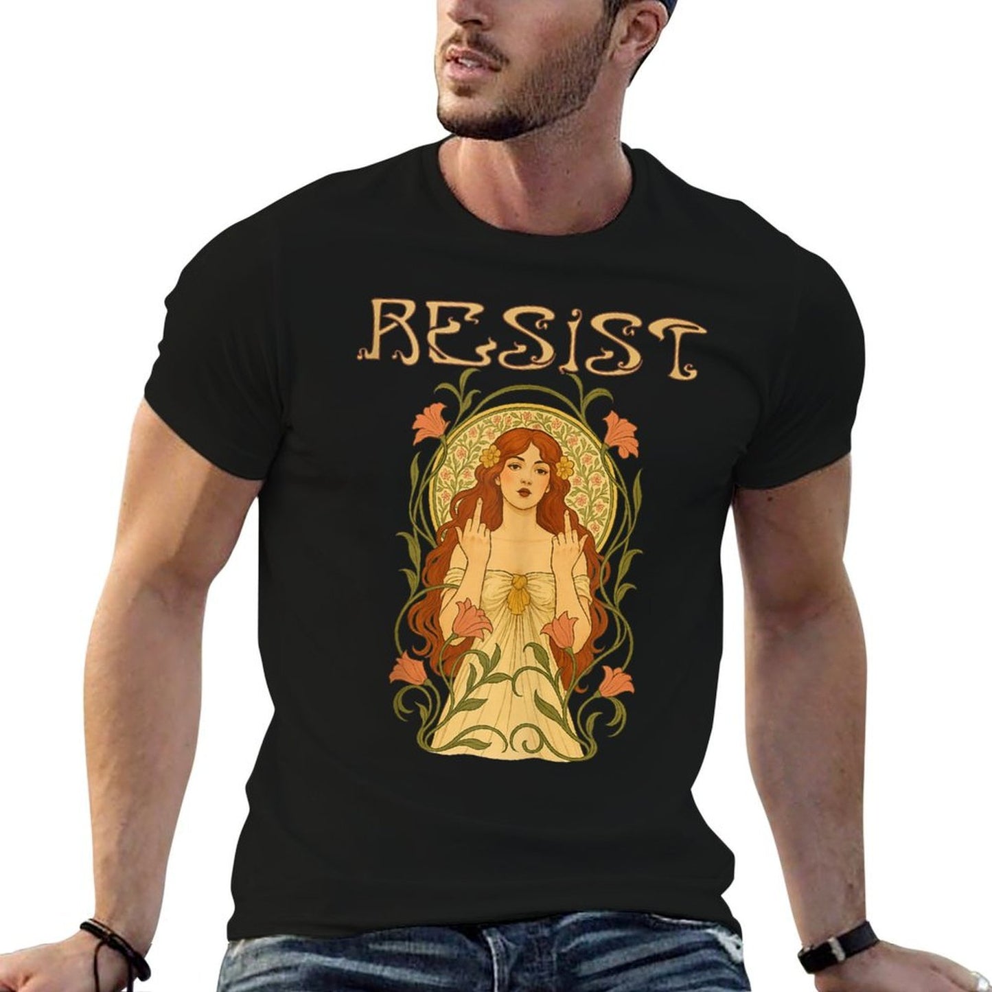 Resist Art Nouveau Mucha Anti Trump Women Feminist  Graphic-printed T-Shirt