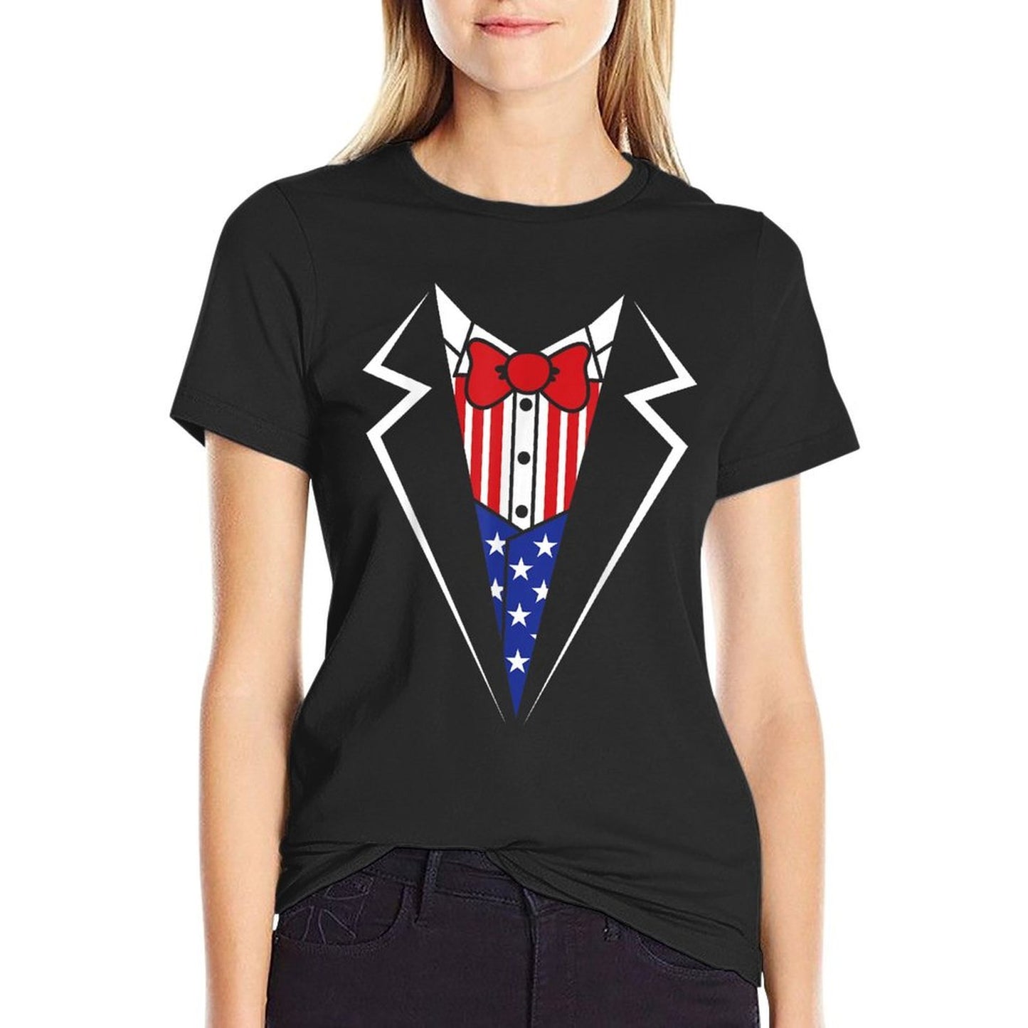 American Tuxedo Bow Tie 4th Of July USA Merica Gift  Rolled Sleeves T-Shirt