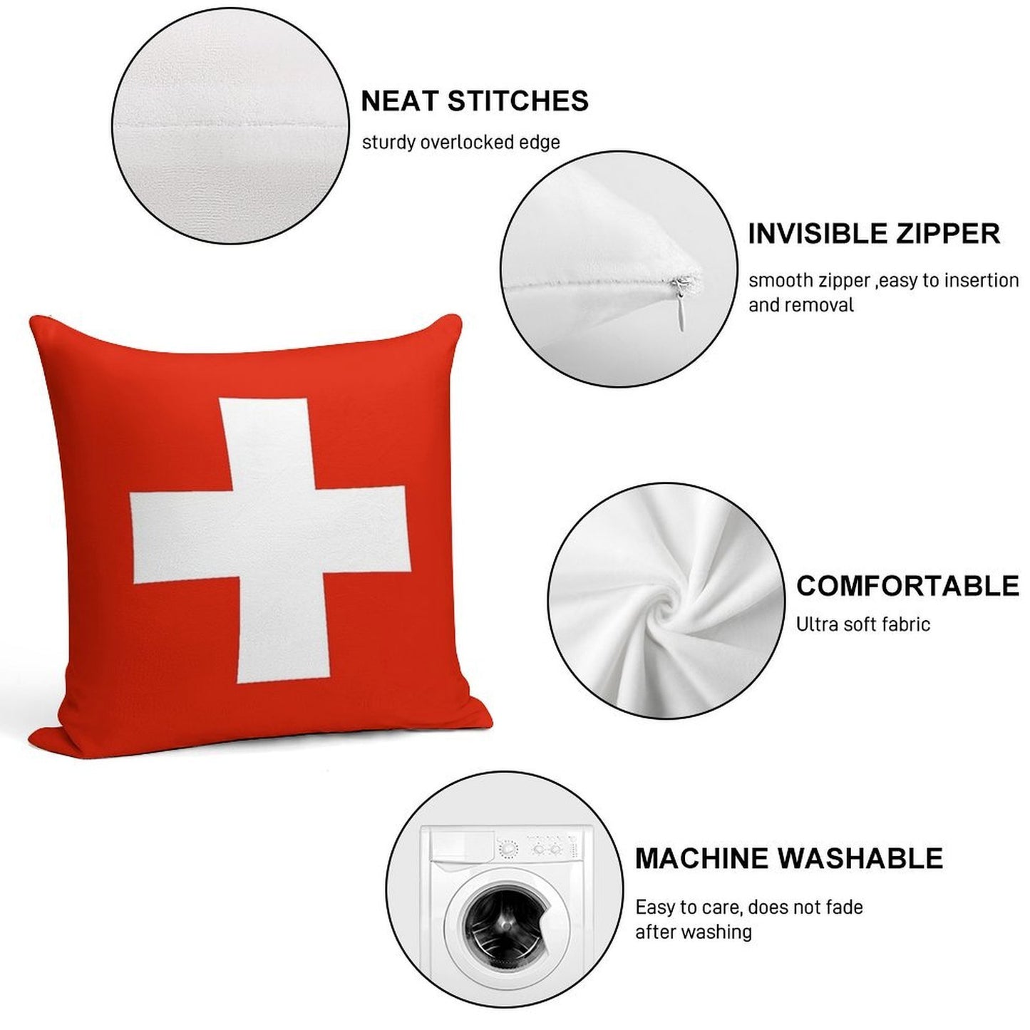 Flag of Switzerland Soft Anti-Pilling Throw Pillow