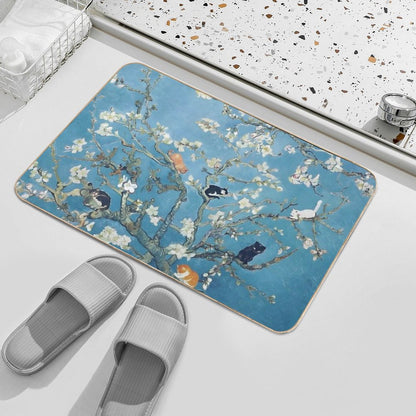 Van Gogh Cute Cats in Almond Blossom  Dirt-Trapping Bath Mat