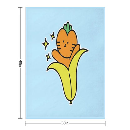 Funny Carrot in Banana Peel - Adorable Kawaii Fruit Character Multi-functional Throw Blanket