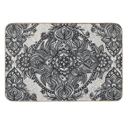 Charcoal Lace Pencil Doodle  Easy Maintenance Bath Mat