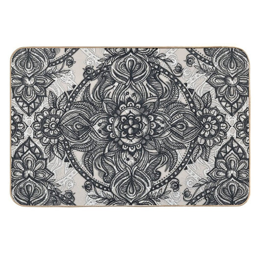 Charcoal Lace Pencil Doodle  Easy Maintenance Bath Mat