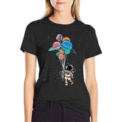 Astronaut Holding Planet Balloons Tshirt BoysGirls STEM Kids  Moisture-wicking T-Shirt