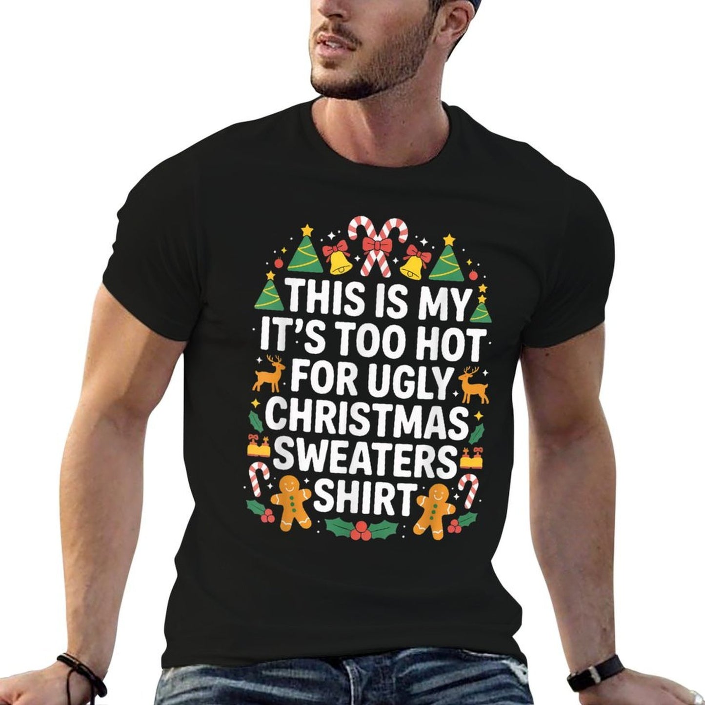 Ugly Christmas Sweaters Funny Too Hot  Oversized Silhouette T-Shirt