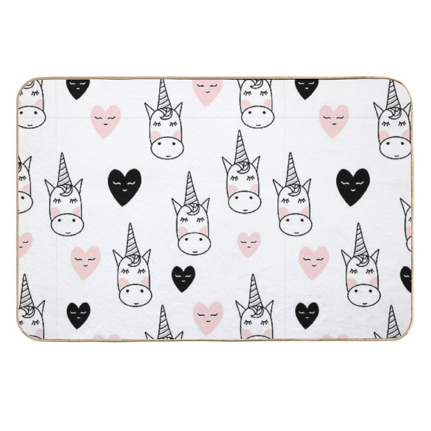 Lovely Unicorns And Hearts - Pink, Black, Grey  Gray  Non-Slip Bath Mat
