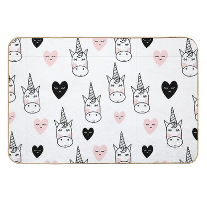 Lovely Unicorns And Hearts - Pink, Black, Grey  Gray  Non-Slip Bath Mat