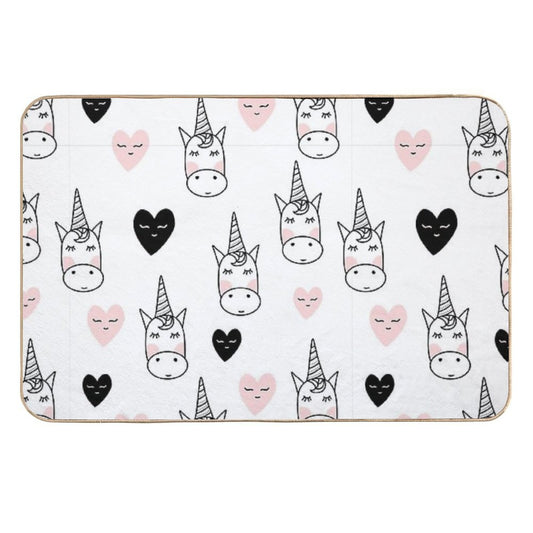 Lovely Unicorns And Hearts - Pink, Black, Grey  Gray  Non-Slip Bath Mat