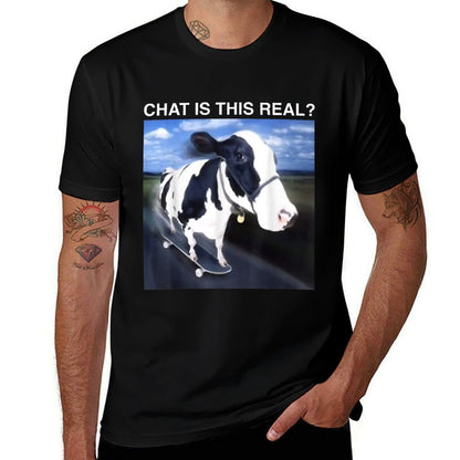 Chat Is This Real Skateboarding Cow Funny Meme  Wrinkle-resistant T-Shirt
