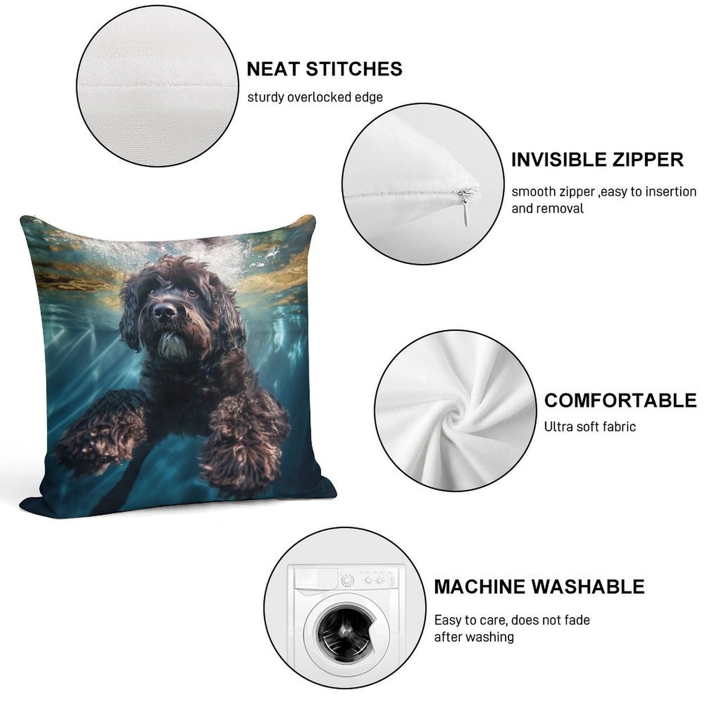Portuguese Water Dog Swimming Under Water Soft Ultra-Soft Texture Throw Pillow