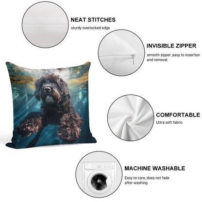 Portuguese Water Dog Swimming Under Water Soft Ultra-Soft Texture Throw Pillow