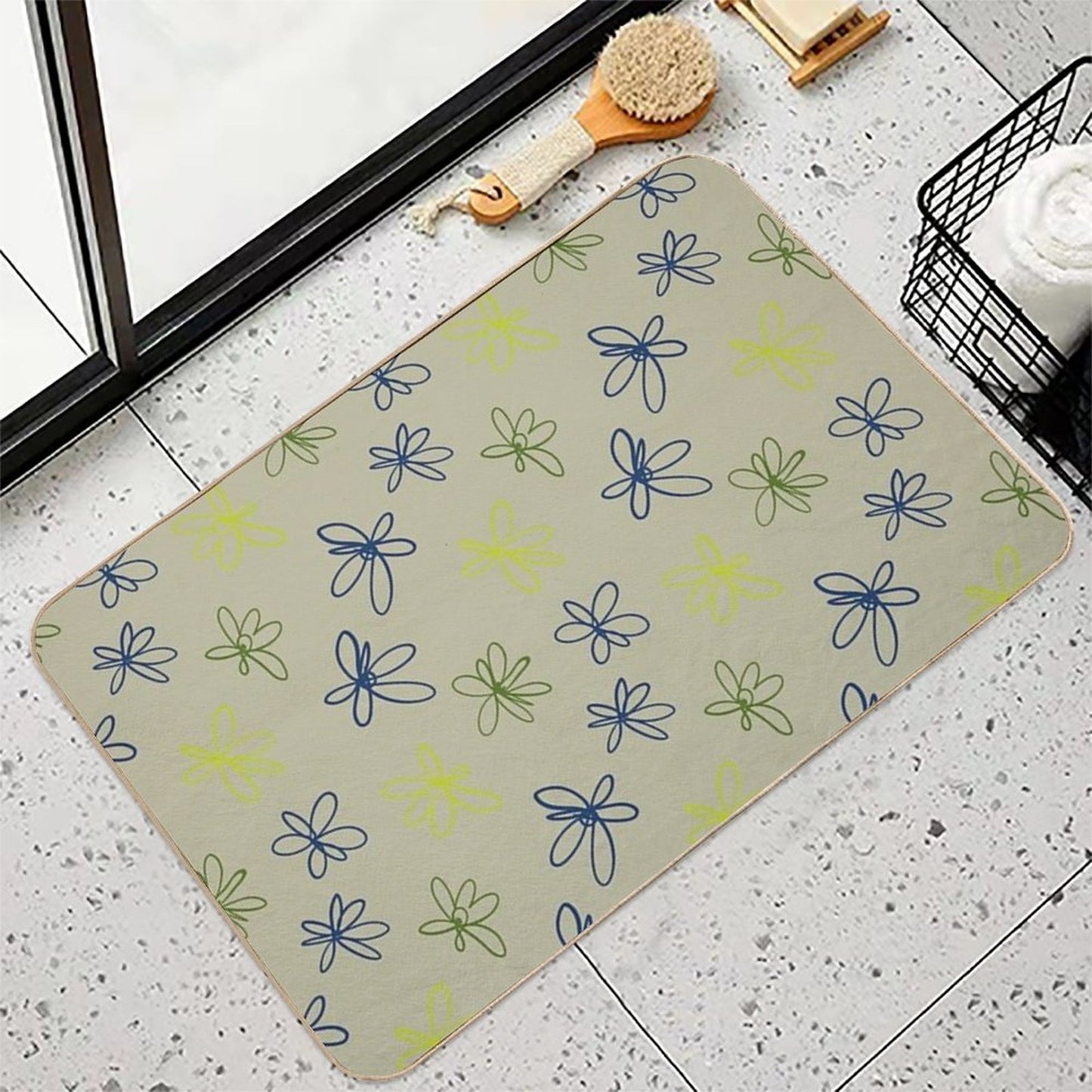 Daisy Whispers - Minimalist Leaf Pattern  Pet-Safe Bath Mat