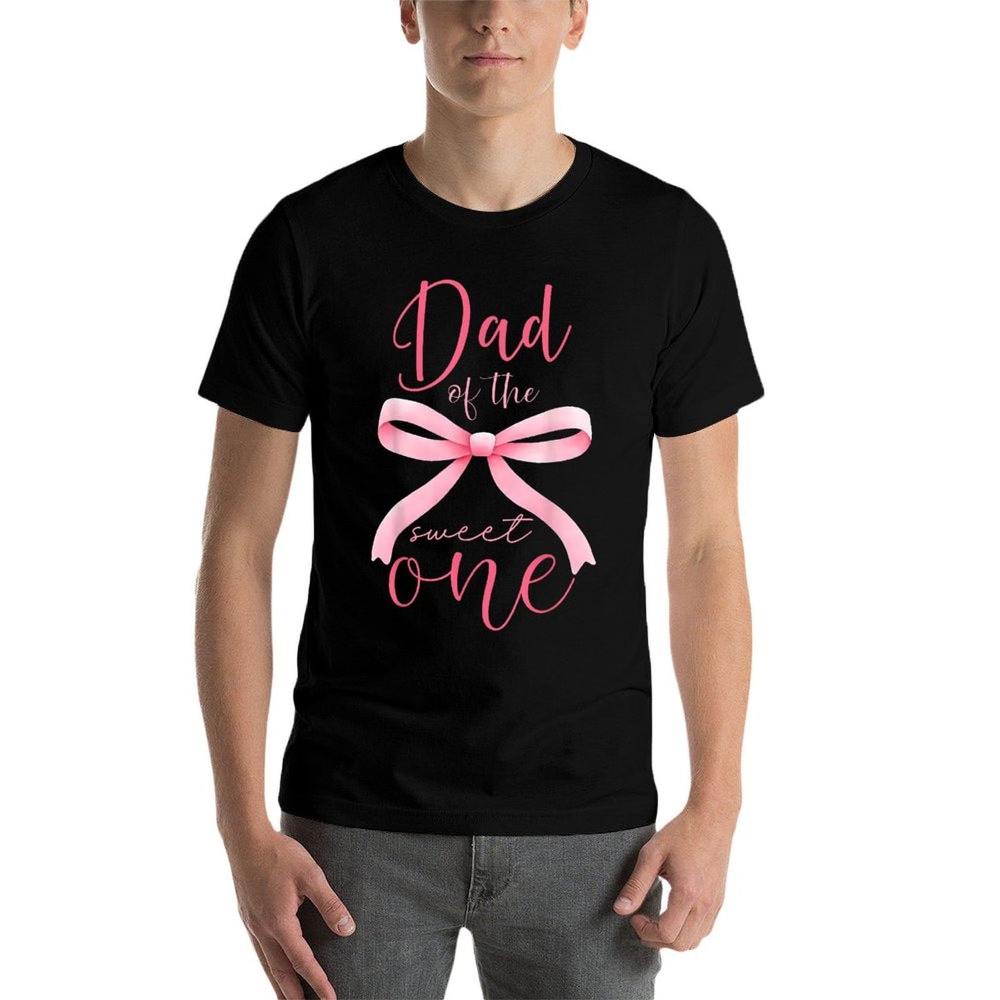 Dad Of The Sweet One 1st Birthday Girl Coquette Pink Bow  Soft T-Shirt