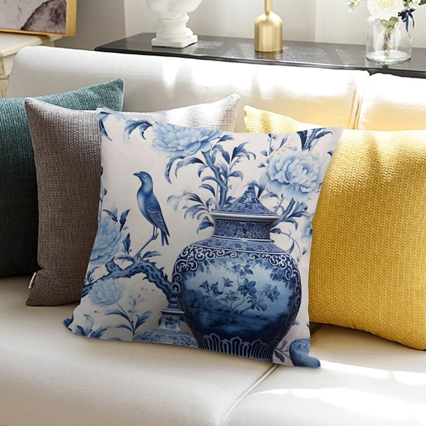 Blue And White Chinoiserie Ginger Jars in The Garden Soft Luxury Feel Throw Pillow