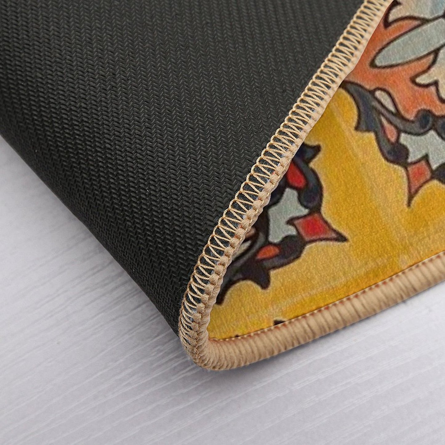 Ocher Flower Retro Mexican Tile Boho Chic Mosaic  Repositionable Bath Mat