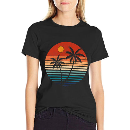 Summer Vacation Men Women Retro Sunset Beach Palms Tree  Heathered Texture T-Shirt