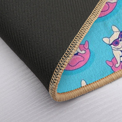 Frenchie Enjoys Summer on Flamingo Pool Float in Swimming Pool  Dirt-Trapping Bath Mat