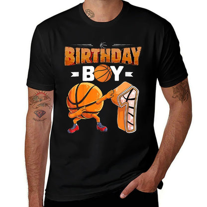 Kids Dabbing Basketball Ball Birthday Boy 1 Year Old 1st Birthday  Durable T-Shirt