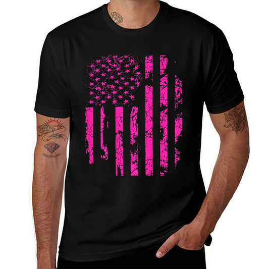 Pink Distressed USA  Cotton T-Shirt