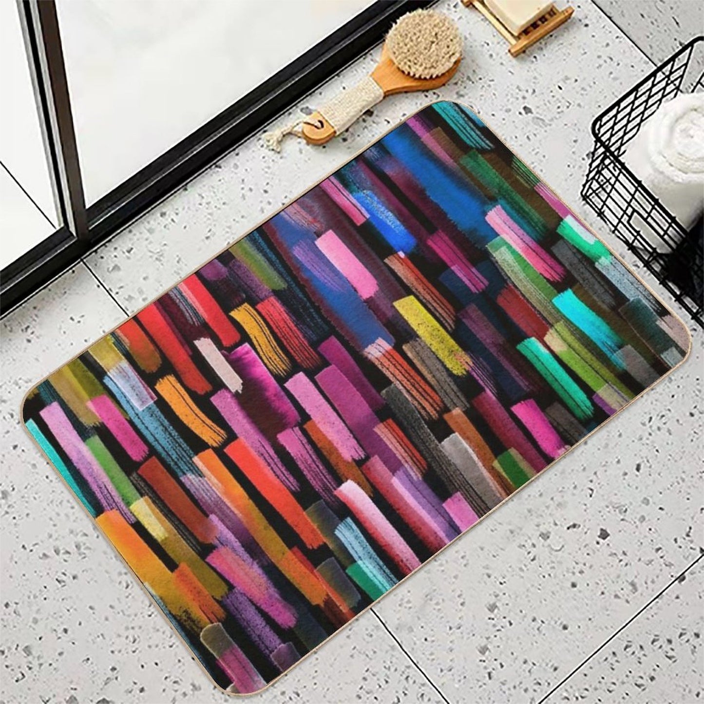 Multicolored Watercolor Stripes Pattern  Stain-Proof Bath Mat