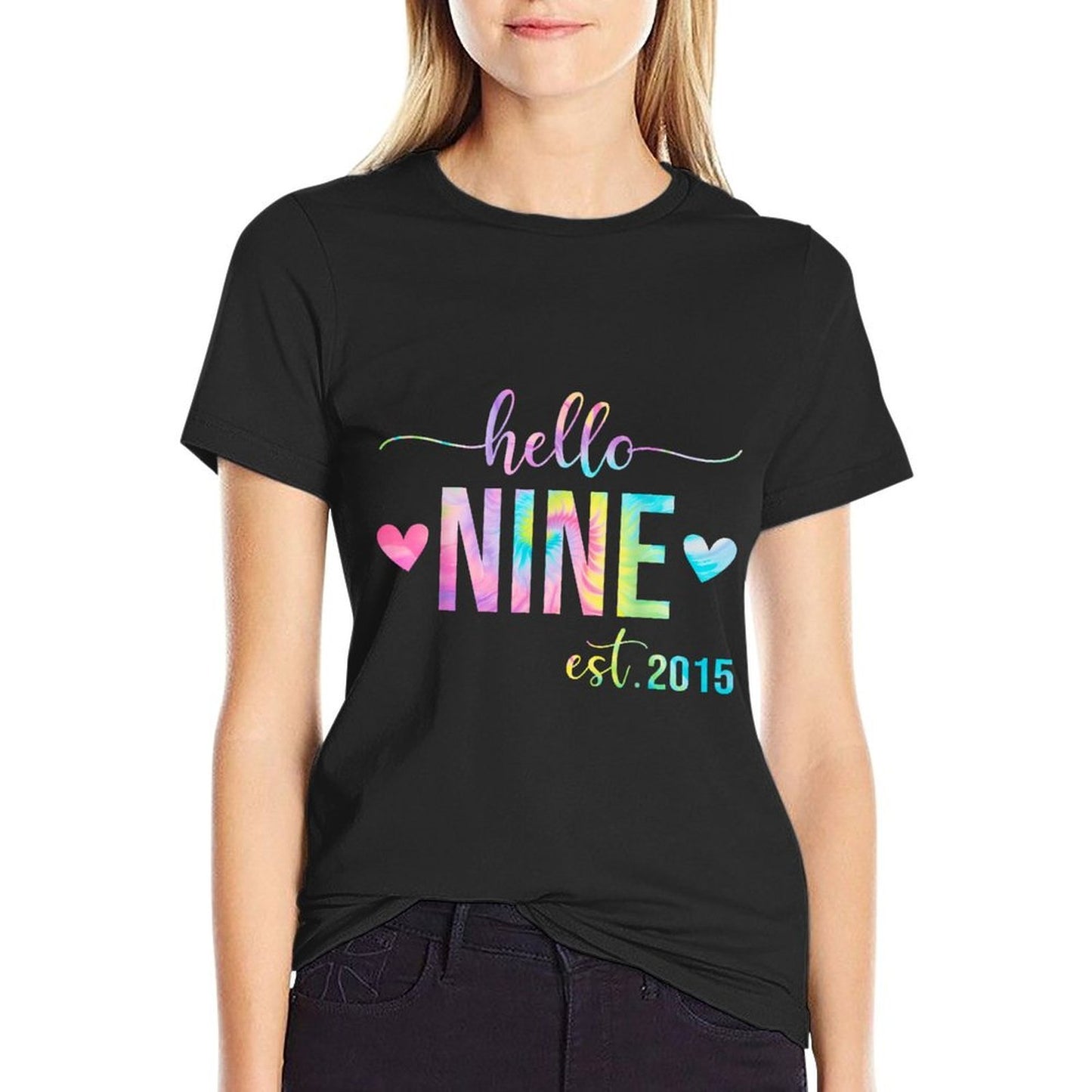 Hello Nine Est 2015 9 Years Old 9th Birthday for Girls Kids  Breathable T-Shirt