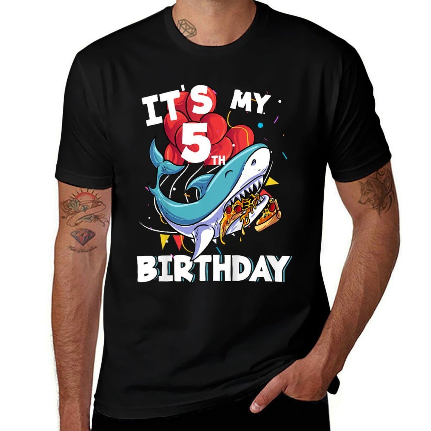 Kids It's My 5th Birthday 5 Year Old Shark Birthday  Stretchy T-Shirt