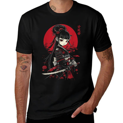 Japanese Gothic Kawaii Anime Samurai Cat Mom Woman Girls  Breathable T-Shirt