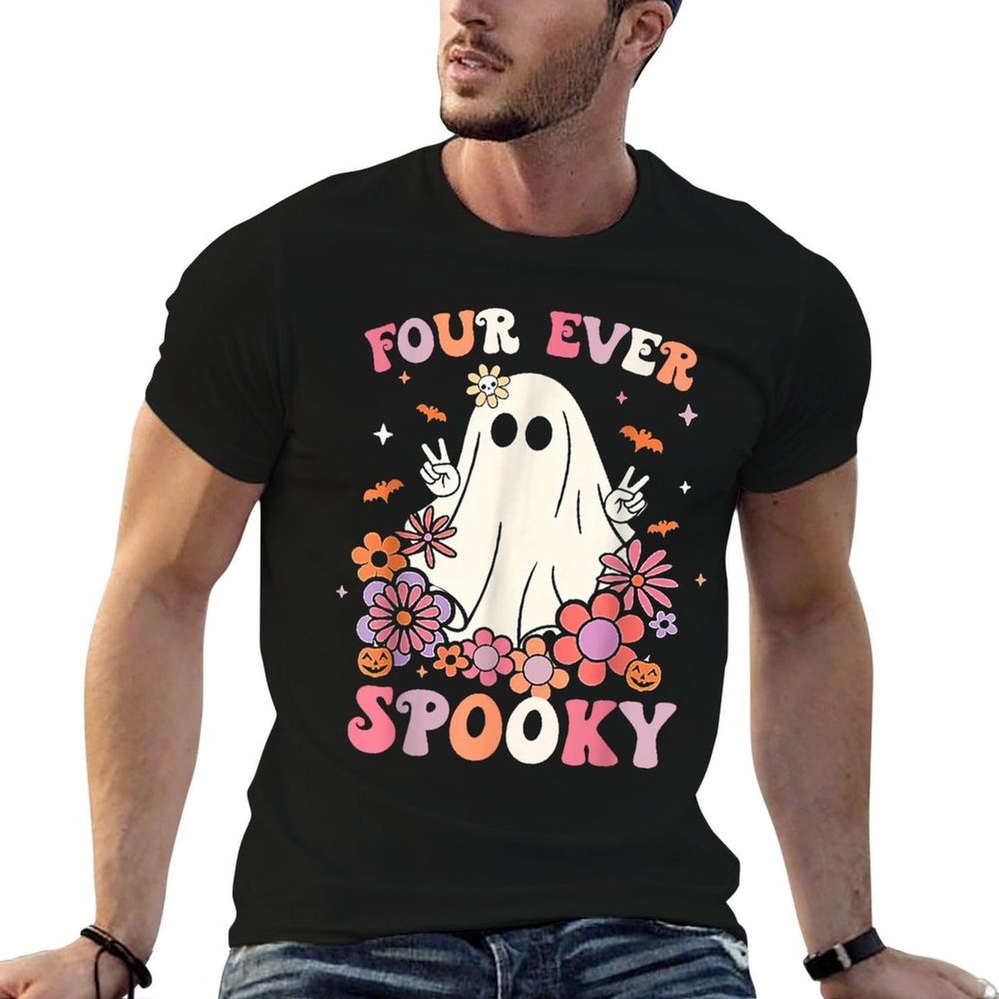 Four Ever Spooky Halloween 4th Birthday Party Decorations  Slim-fit Cut T-Shirt