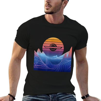 Electric Skateboard Vaporwave Retro Sunset Landscape Float  Breathable T-Shirt