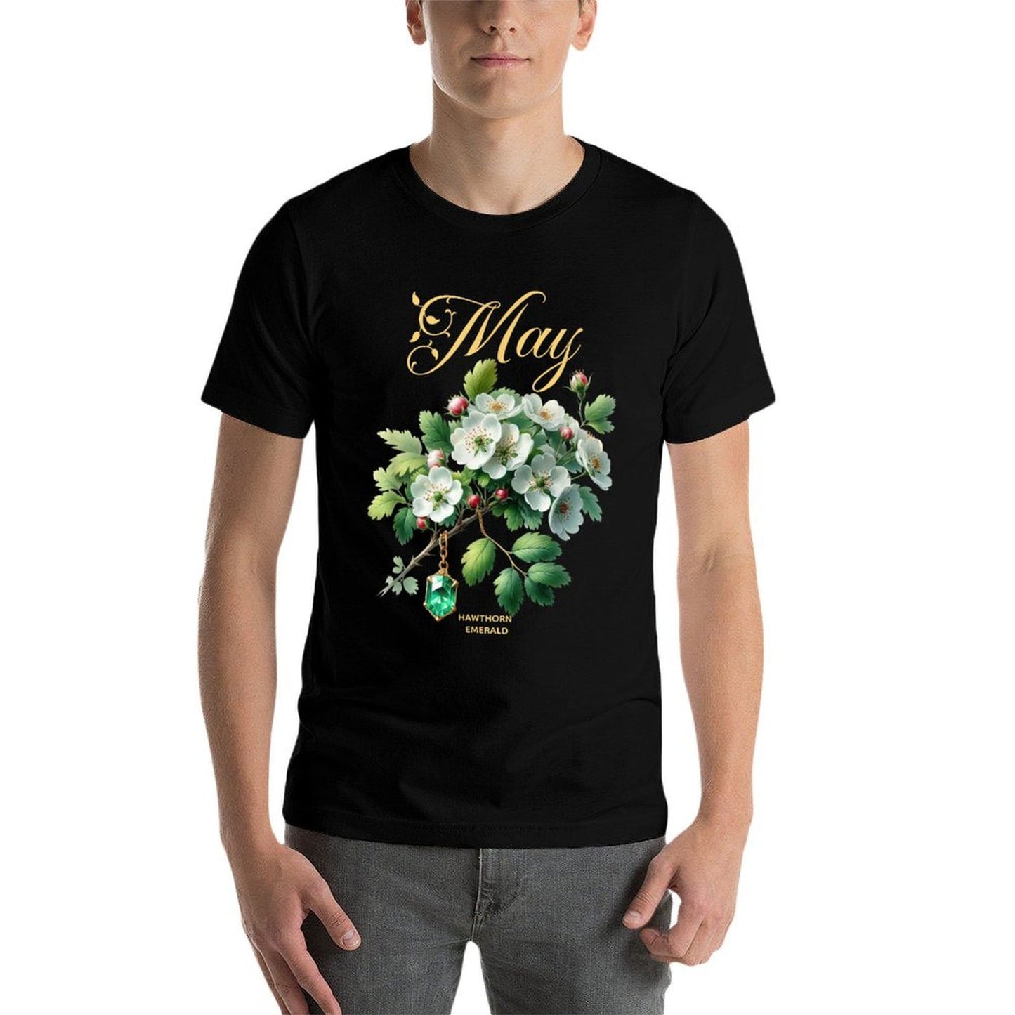 May Birth Month Flower & Gemstone Gifts - Hawthorn & Emerald  Odor-resistant T-Shirt