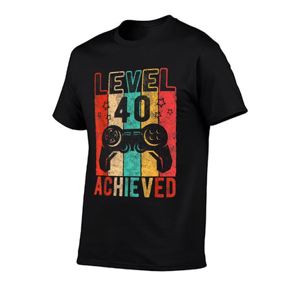 40th Birthday Level 40 Achieved, Distressed Retro Birthday  Cotton T-Shirt