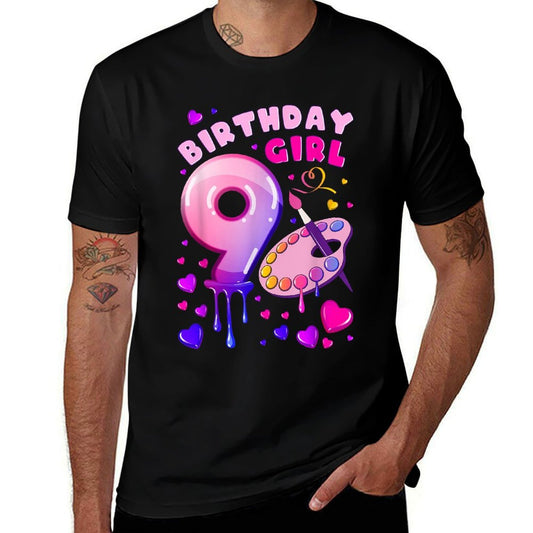 9th Birthday, Girl 9 Years, Painting Art, Number 9  Classic T-Shirt